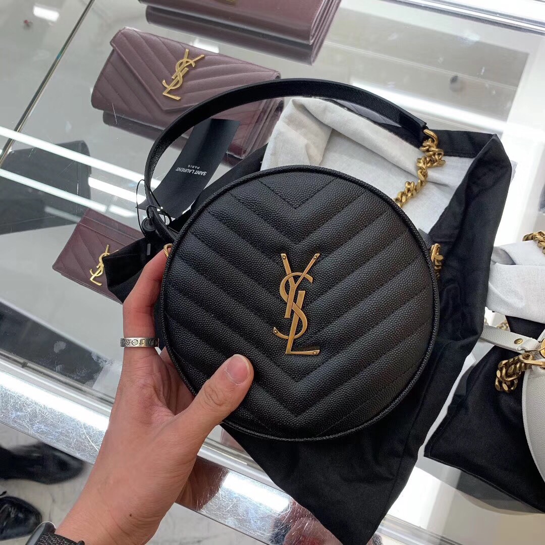 Saint laurent Ysl 最新VINYLE鱼子酱小圆包 610436黑色