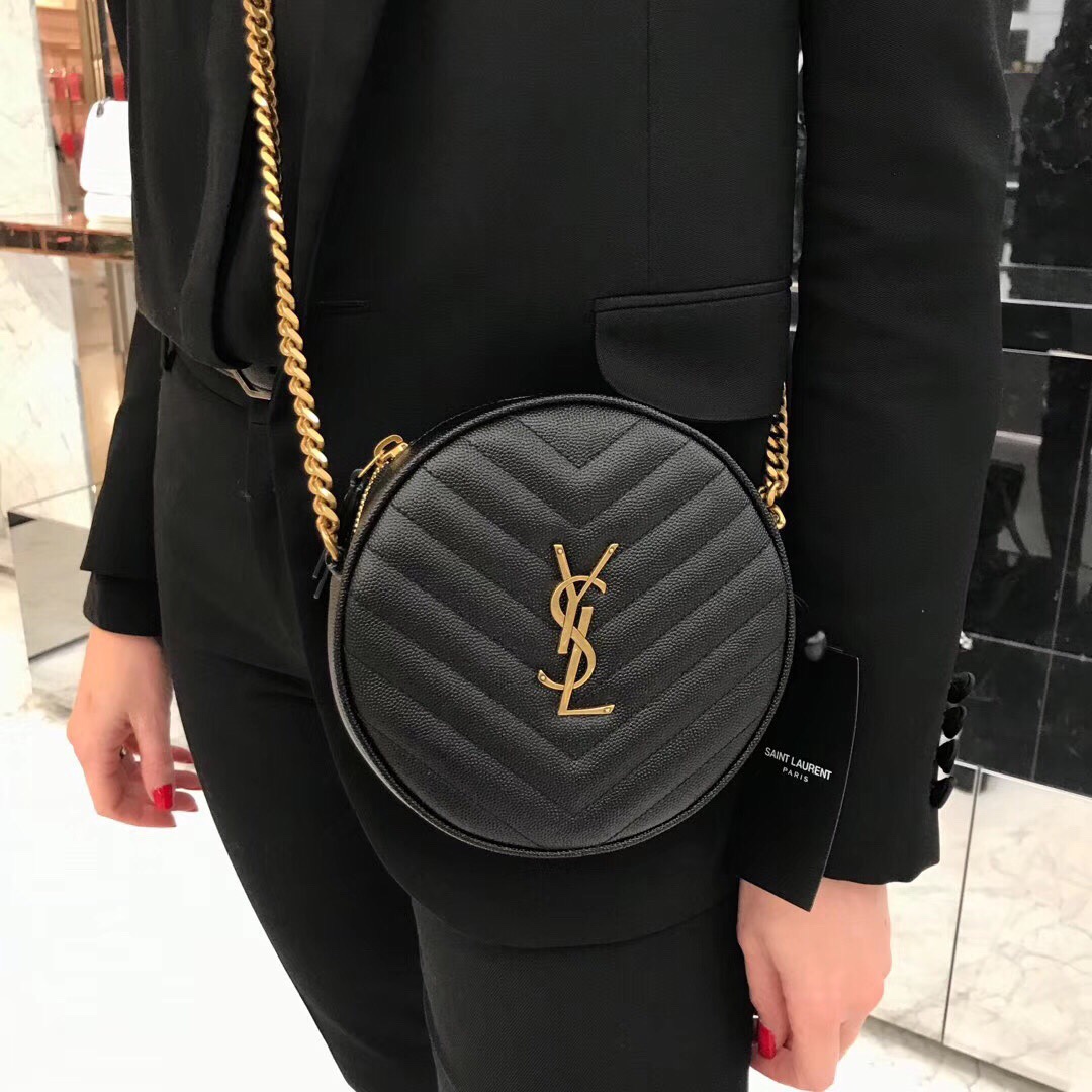 Saint laurent Ysl 最新VINYLE鱼子酱小圆包 610436黑色