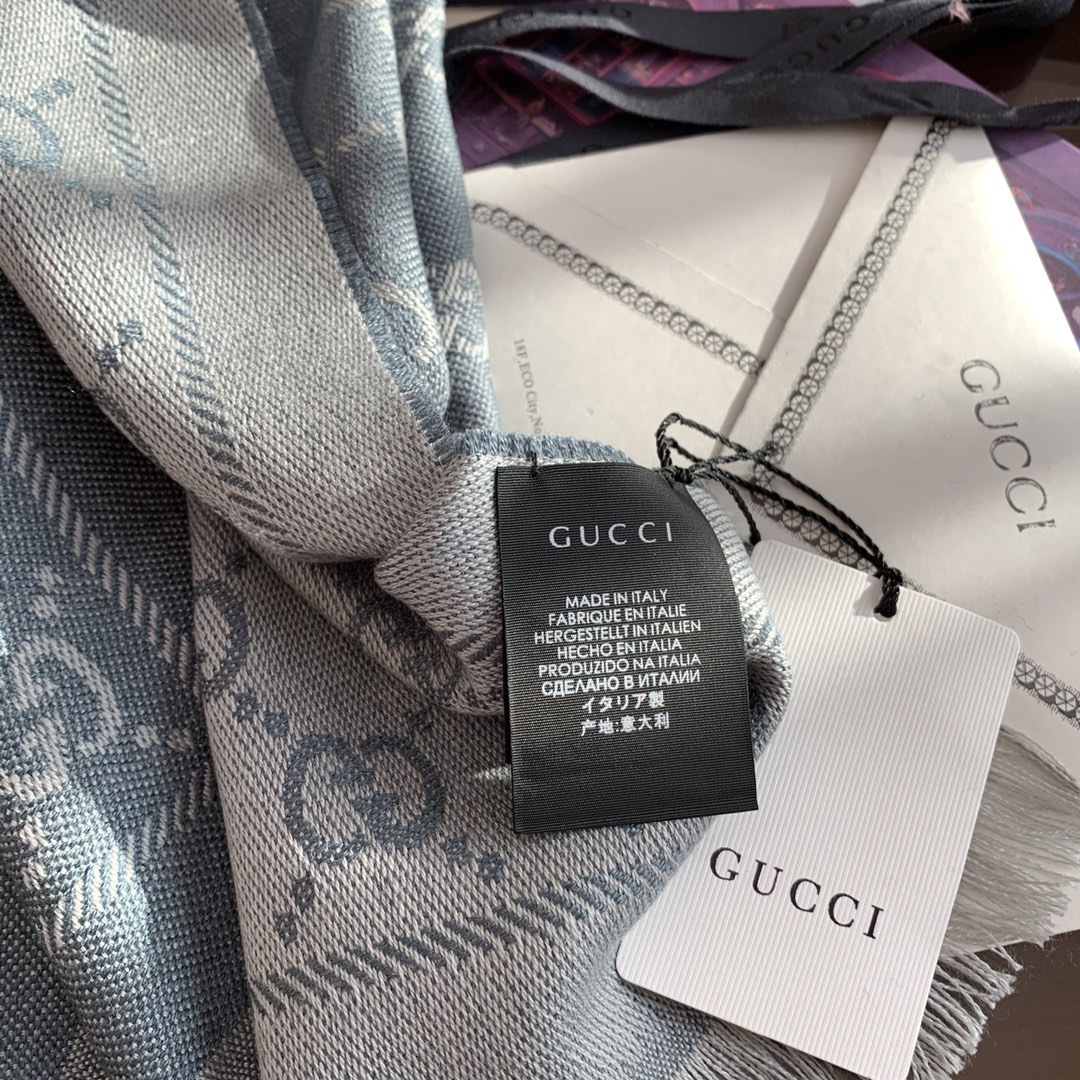 GUCCI古驰GG提花流苏饰边双面提花羊毛围巾