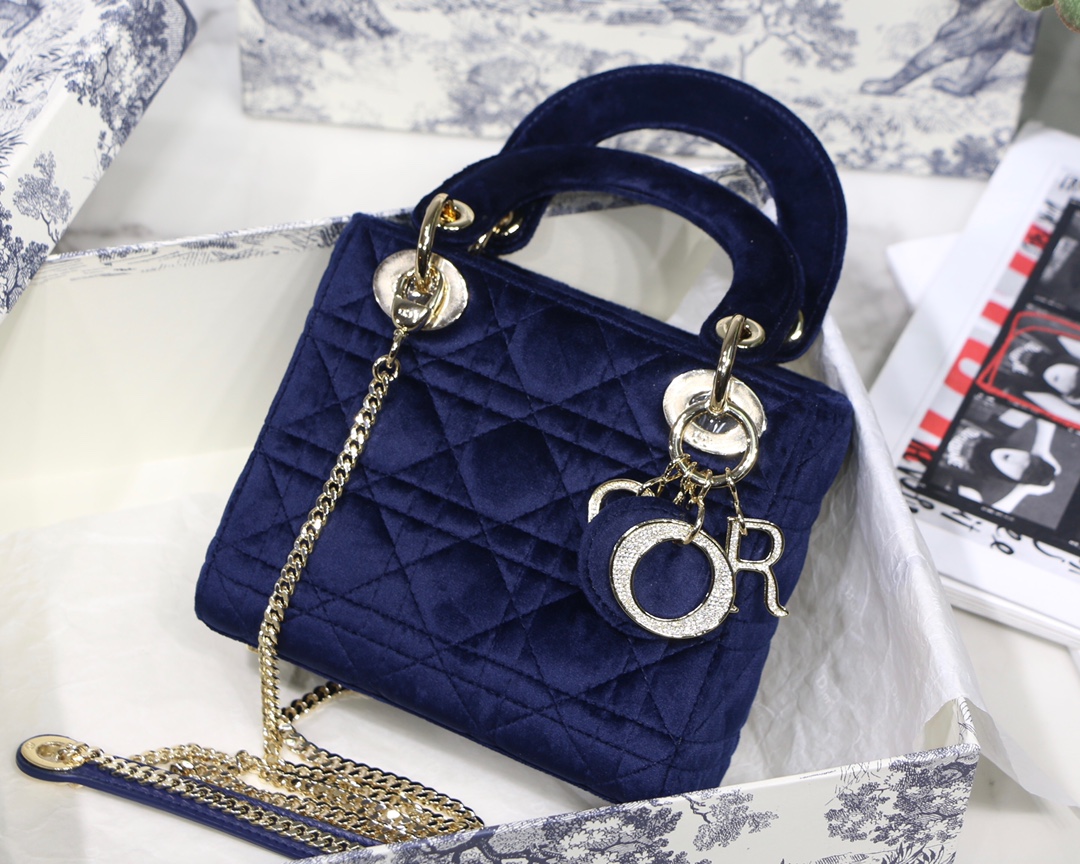 Lady Dior bag velvet rhinestone CD buckle chain handle