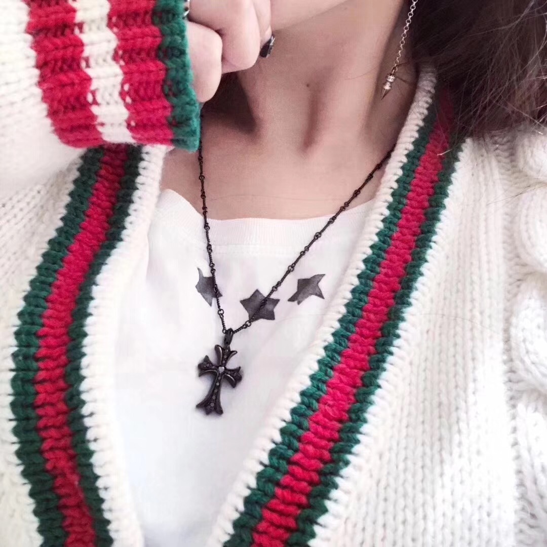 Chrome Hearts Chrome Hearts 克罗心 黑银黑钻十字项链