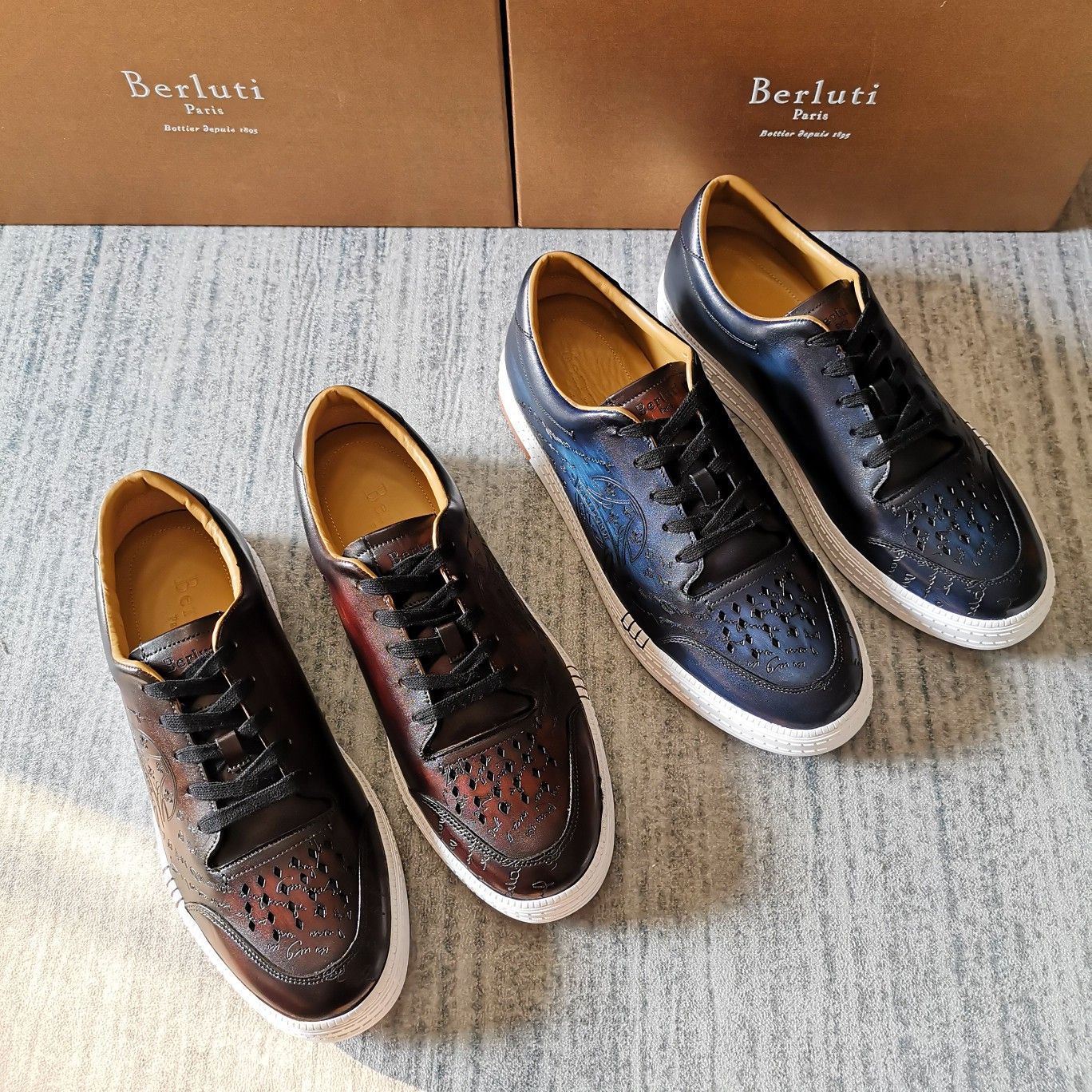 💋 💍 新色 BERLU** 布鲁提 PLAYTIME PALERMO 雕刻刺青运动鞋  一片式皮质鞋 