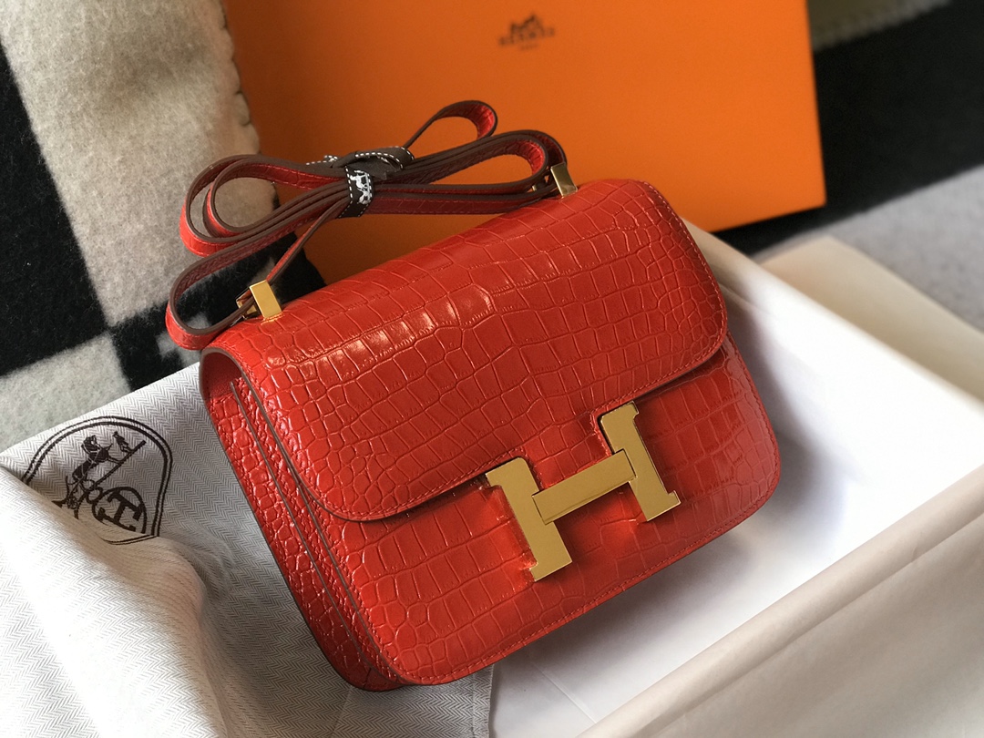 Hermès Constance 18 Crocodile Leather Shoulder Bag, Rouge H with Gold Hardware 3 i1577516607 5725 2