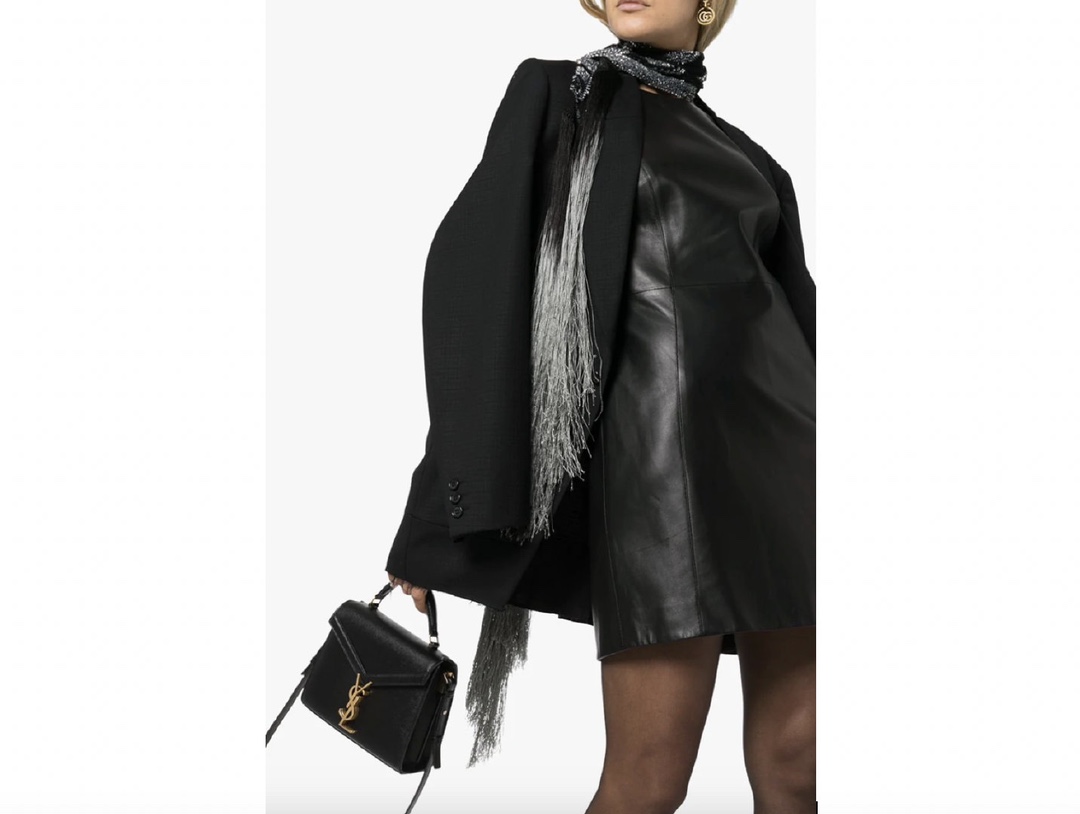 YSL 𝐂𝐚𝐬𝐬𝐚𝐧𝐝𝐫𝐚 Mini 20CM 鱼子酱纹手拎包 602716黑色/金扣