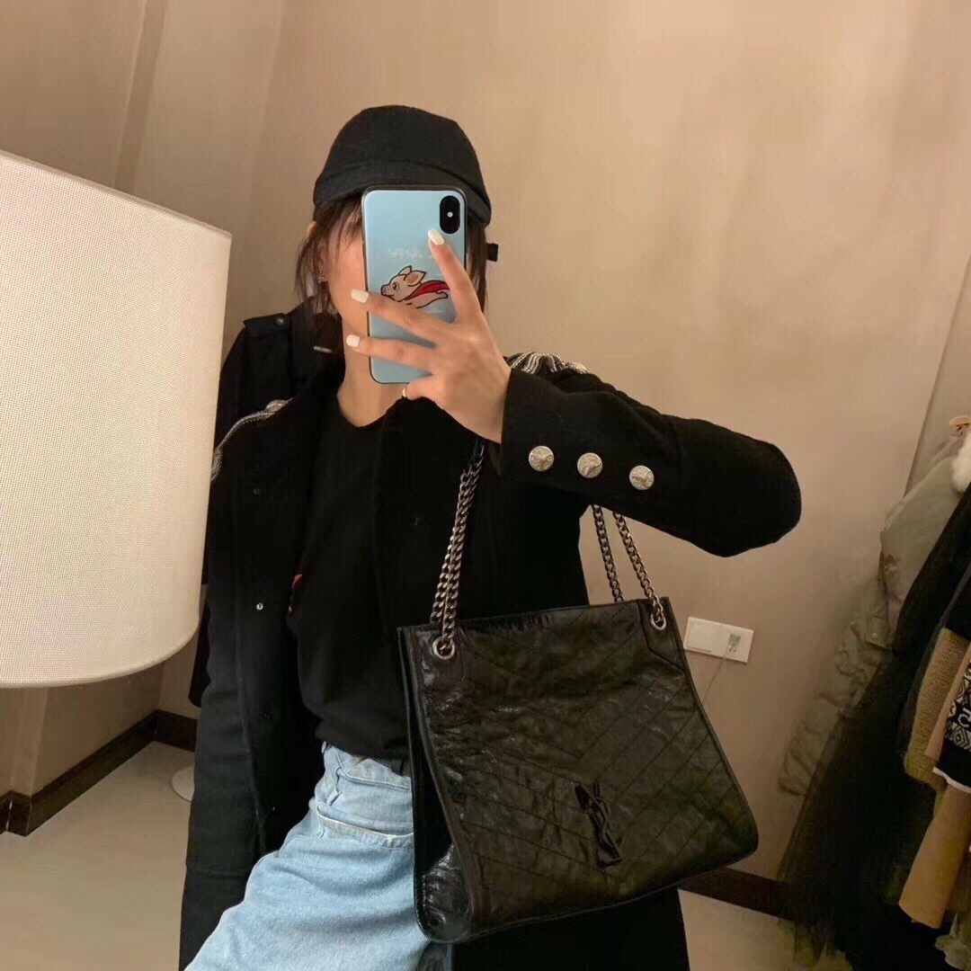 YSL NIKI SHOPPING BAG 33CM 577999黑色油蜡牛皮