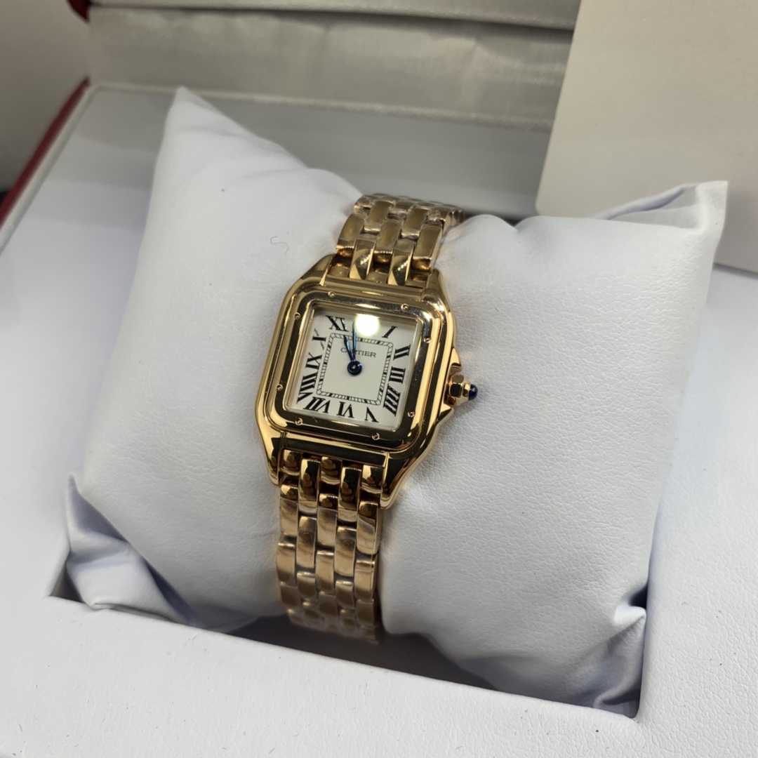 Cartier 皇家 卡地亚猎豹女表方形全玫瑰金迷你版腕表