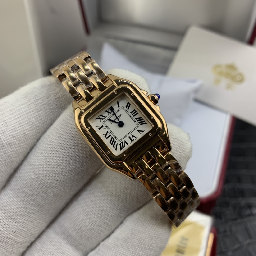Cartier 皇家 卡地亚猎豹女表方形全玫瑰金迷你版腕表