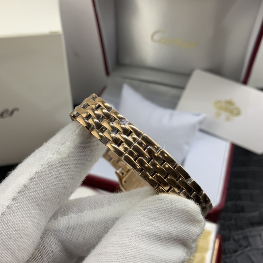Cartier 皇家 卡地亚猎豹女表方形全玫瑰金迷你版腕表