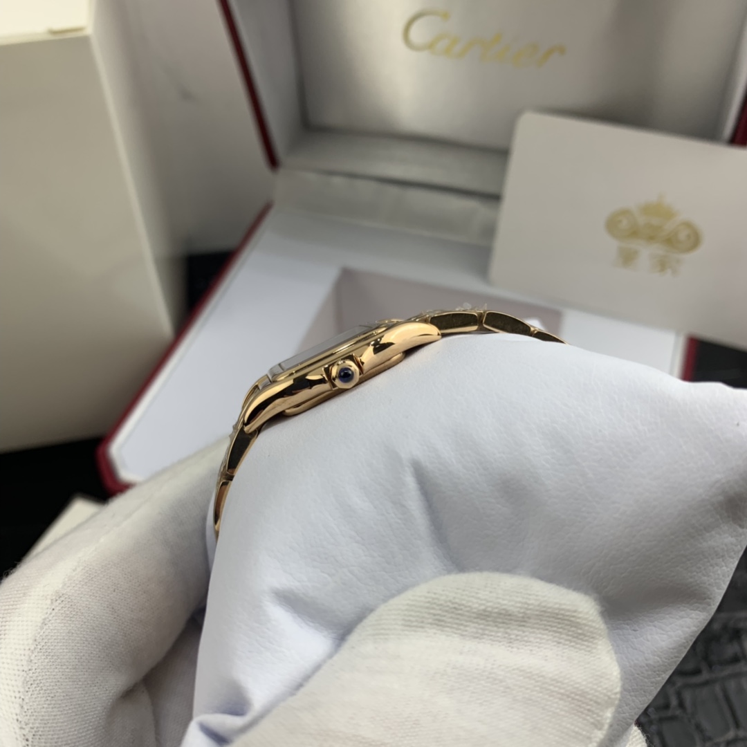 Cartier 皇家 卡地亚猎豹女表方形全玫瑰金迷你版腕表