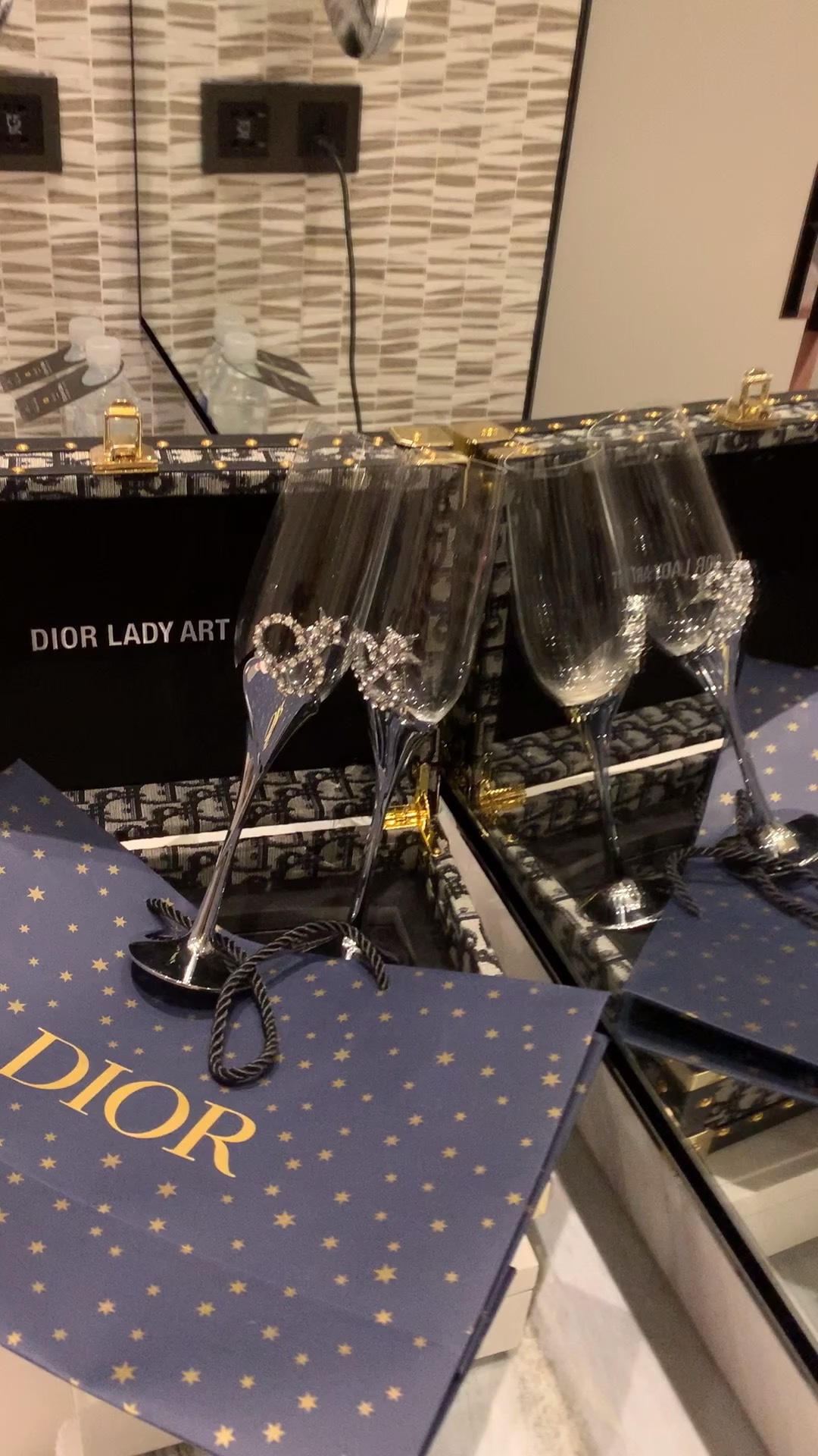 Dior Lady Art Champagne Glasses - Lead-Free Crystal with Diamond Detailing