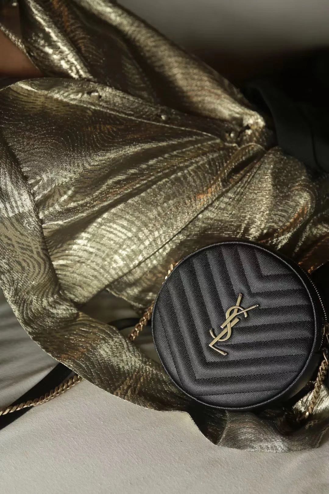 Saint laurent Ysl 最新VINYLE鱼子酱小圆包 610436黑色