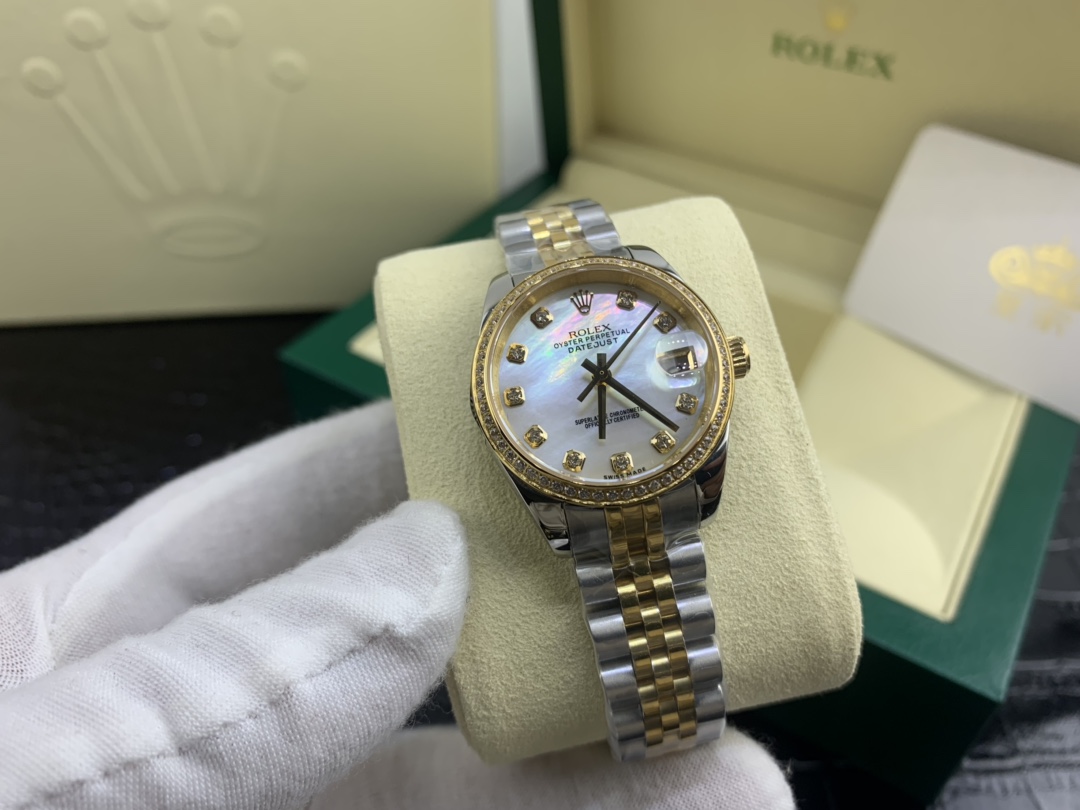 Rolex 皇家 劳力士日志系列女款间黄金色镶钻腕表