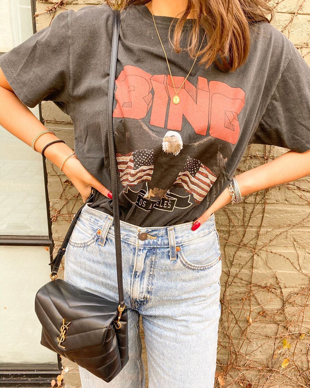 YSL LouLou 20CM 迷你斜挎包 467072黑色/金扣