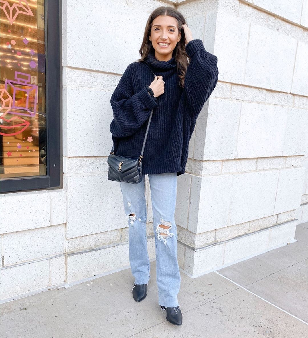 YSL LouLou 20CM 迷你斜挎包 467072黑色/金扣