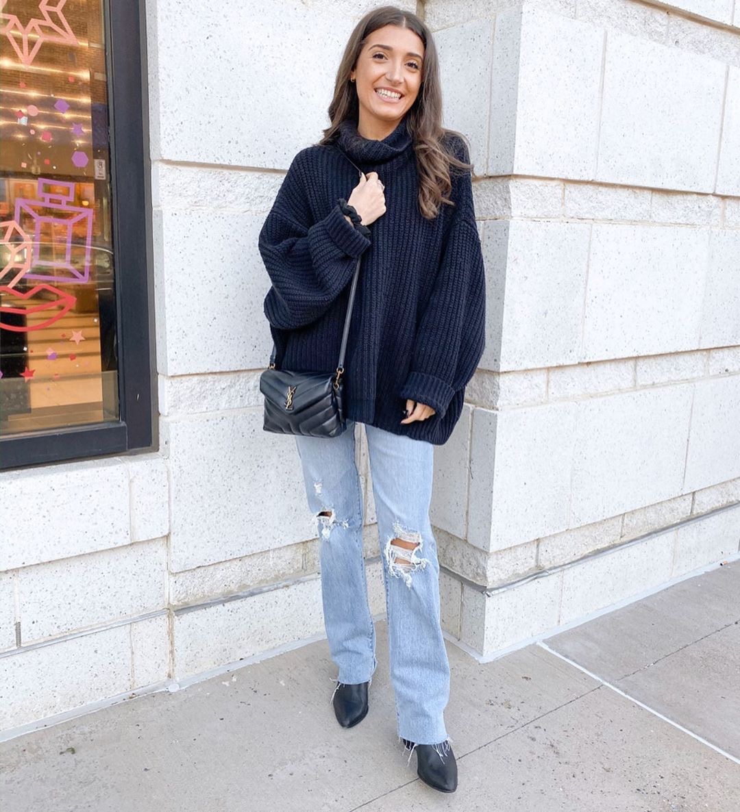 YSL LouLou 20CM 迷你斜挎包 467072黑色/金扣