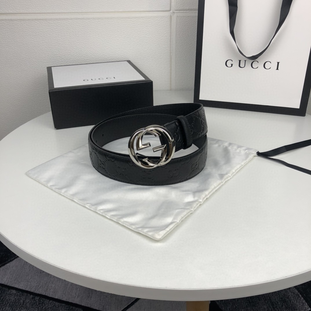 Gucci Leather Belt with Double G Buckle - Black, 40mm, Embossed Calf Leather