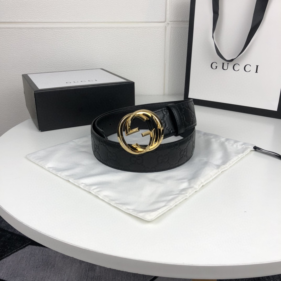 Gucci Leather Belt with Double G Buckle - Black Leather, Gold-toned Hardware