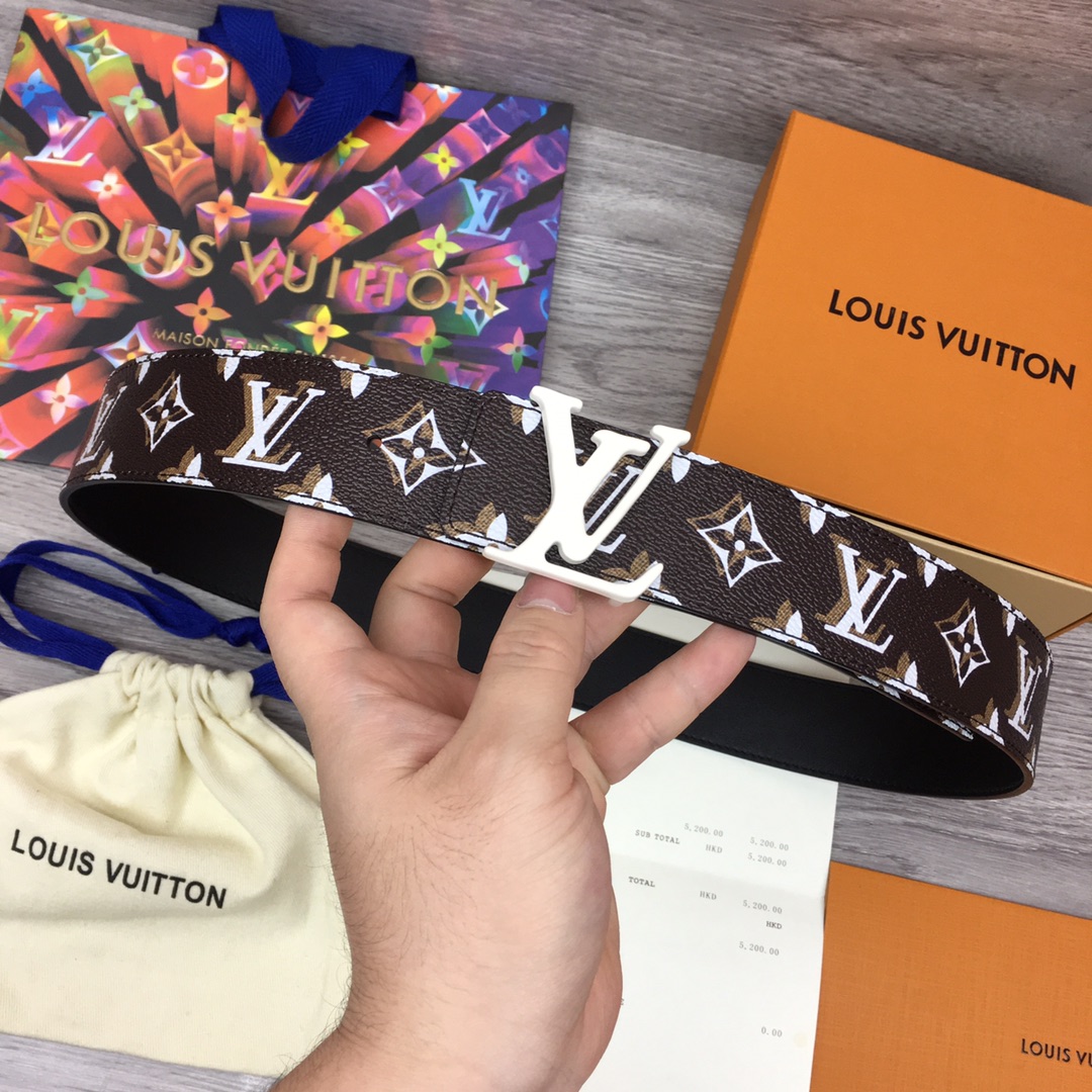 Louis Vuitton Belts Black White Calfskin Cowhide