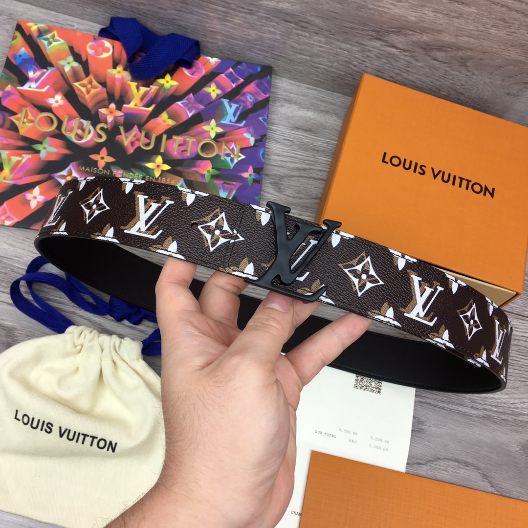 Louis Vuitton Belts Black White Calfskin Cowhide