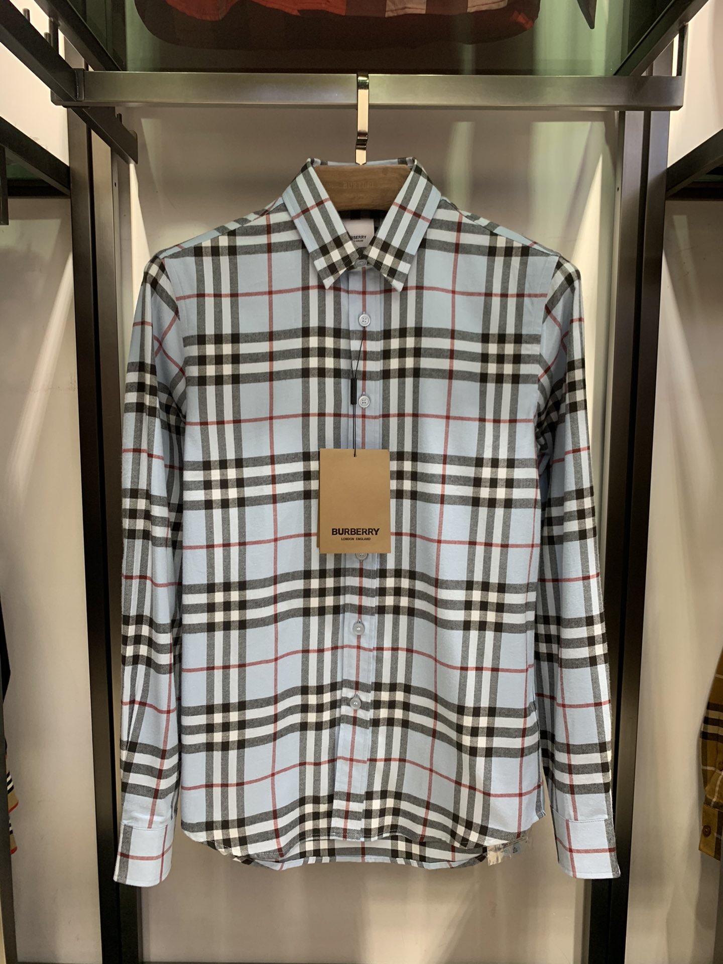 Burberry Kleding Overhemden Blauw Luchtblauw Mannen Katoen Flanel Lange mouw