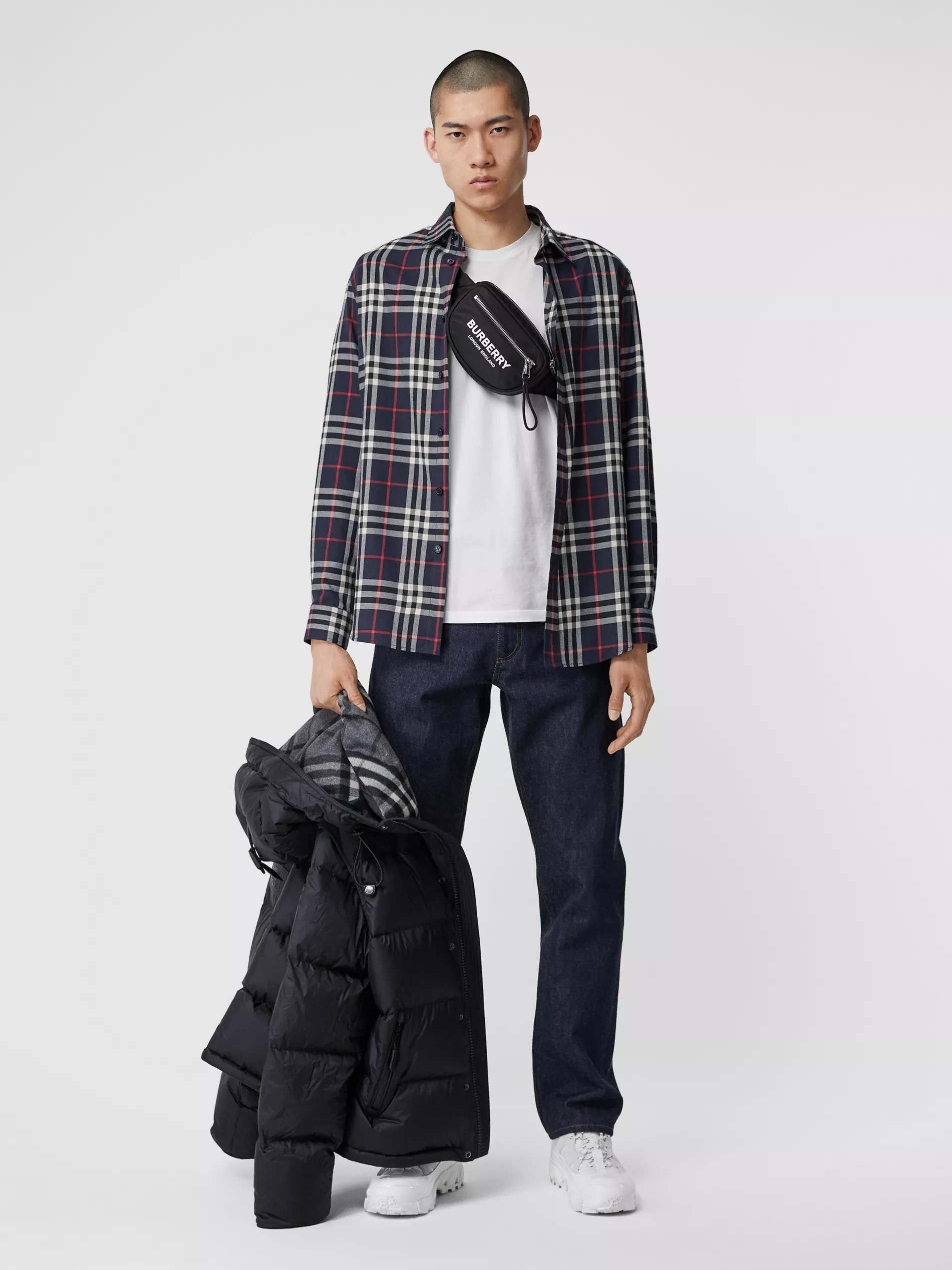 Burberry Kleding Overhemden Blauw Rood Mannen Katoen Flanel Lange mouw