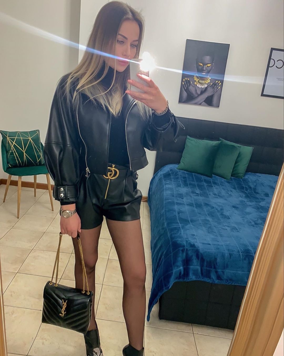 YSL LOULOU 23CM Y型绗缝链条包 494699黑色/金扣