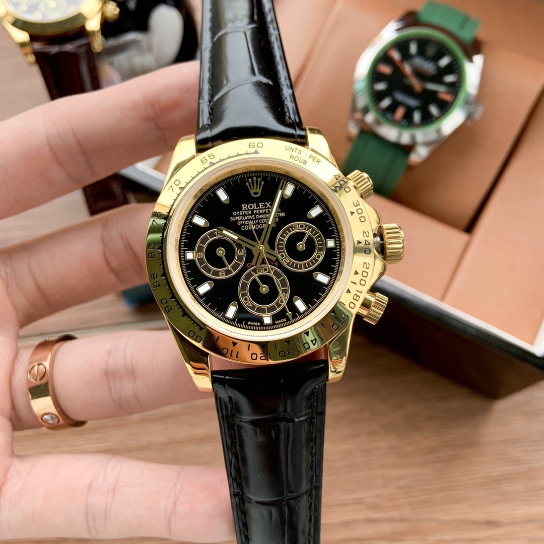 שעון יד יוקרתי Rolex Daytona זהב עם רצועת עור שחורה לגבר 6 i1584643865 5110 2