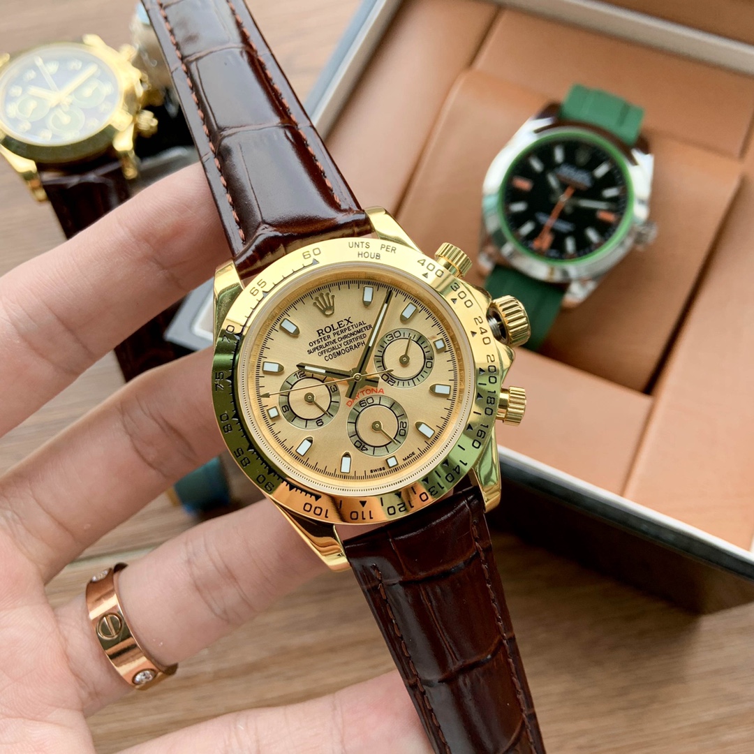 שעון יד יוקרתי Rolex Daytona זהב עם רצועת עור שחורה לגבר 3 i1584643865 5388 0