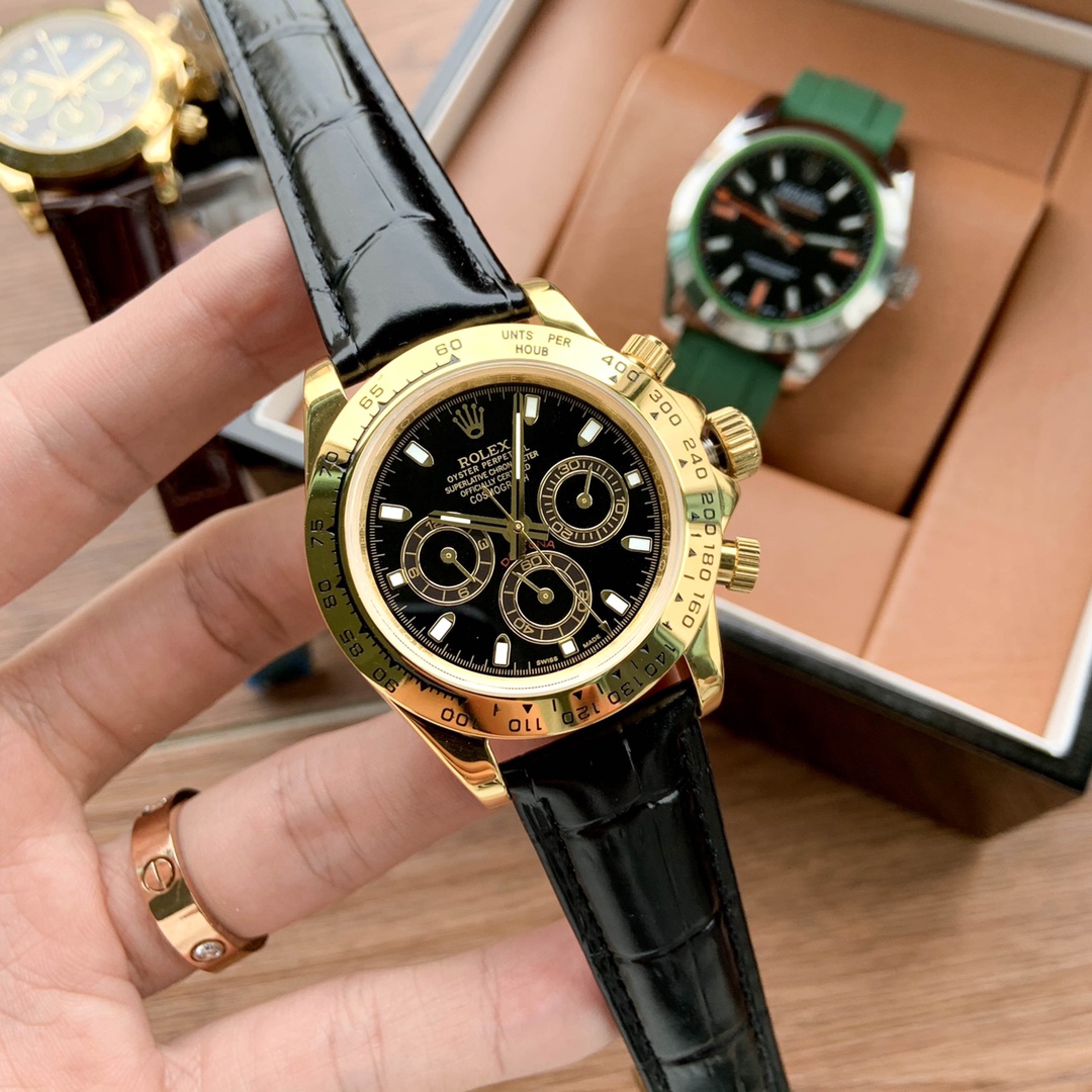 שעון יד יוקרתי Rolex Daytona זהב עם רצועת עור שחורה לגבר 4 i1584643865 5462 1