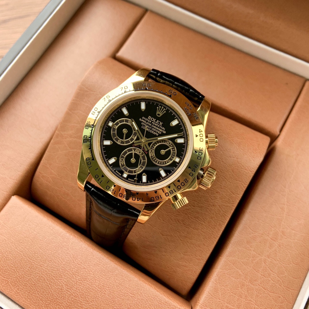 שעון יד יוקרתי Rolex Daytona זהב עם רצועת עור שחורה לגבר 2 i1584643865 967 8