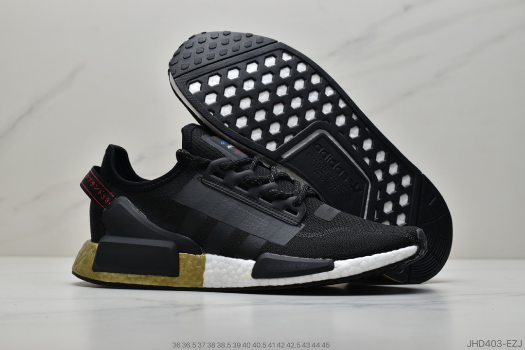 180 公司级阿迪达斯 Adidas NMD_R1 V2 Boost FW5327 鱼鳞爆米花超弹中底 3M反光针织网面透气跑鞋