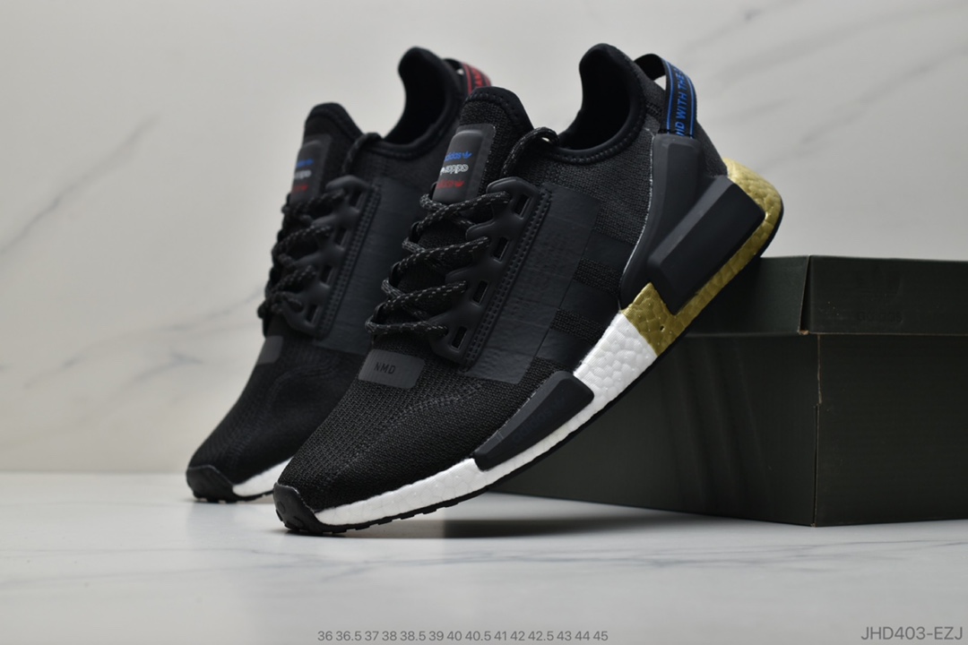 180 公司级阿迪达斯 Adidas NMD_R1 V2 Boost FW5327 鱼鳞爆米花超弹中底 3M反光针织网面透气跑鞋