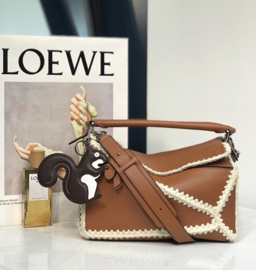 Loewe Puzzle Caramel Bag with Crochet Trim - Double the Style! 1 Loewe Puzzle Caramel Bag with Crochet Trim - Double the Style!