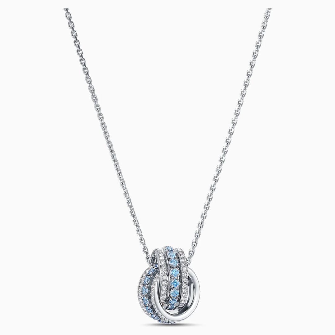 NO:766924,Swarovski's new pendant is specially launched to celebrate the brand's 125th anniversary, and combines classic shapes with modern styles. Its two cleverly intertwined rings are decorated with sparkling and charming light blue and white Swarovski crystals, which complement each other with white gold plating. The stunning and eye-catching design is not only a good accessory for fashion dressing, but also a gift for special occasions. Swarovski necklace, stuart weitzman, swarovski, necklace19860909施华洛世奇、新款 链坠是为庆祝品牌成立125周年而特别推出,并揉合了经典造型与现代风格.其两枚巧妙交织的指环缀有闪亮迷人的浅蓝色及白色Swarovski仿水晶,与白金色镀层互相辉映.惊艳夺目的设计,不但是时尚装扮的上佳配饰,亦是特殊场合的送礼精品,施华洛项链,stuart weitzman,swarovski,necklace,Jewelry