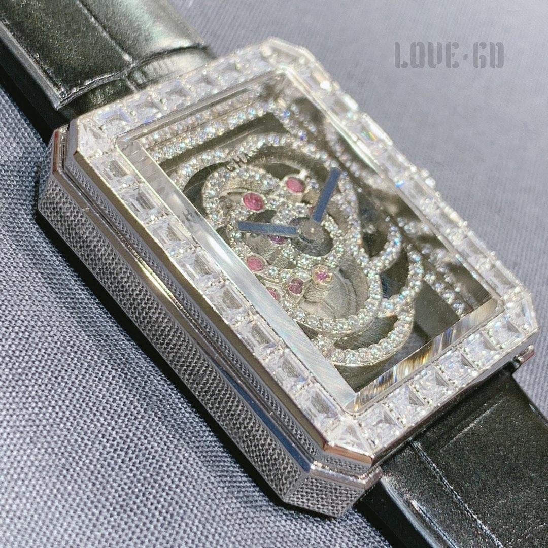 Chanel Premiere Camellia Skeleton white gold diamond-set case and bezel, skeleton dial, black leather strap 26mm Women's Mechanical