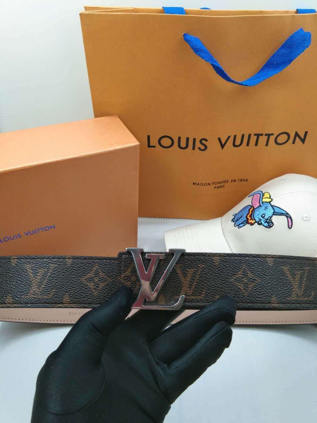 无帽子皮带 男士腰带：Lv 男士皮带：百分百头层牛皮,保证真皮.24k纯钢扣专柜同等质量, 送人自用首选 包装请认准如图专柜包装,赠送打孔器 ,宽度3.8cm