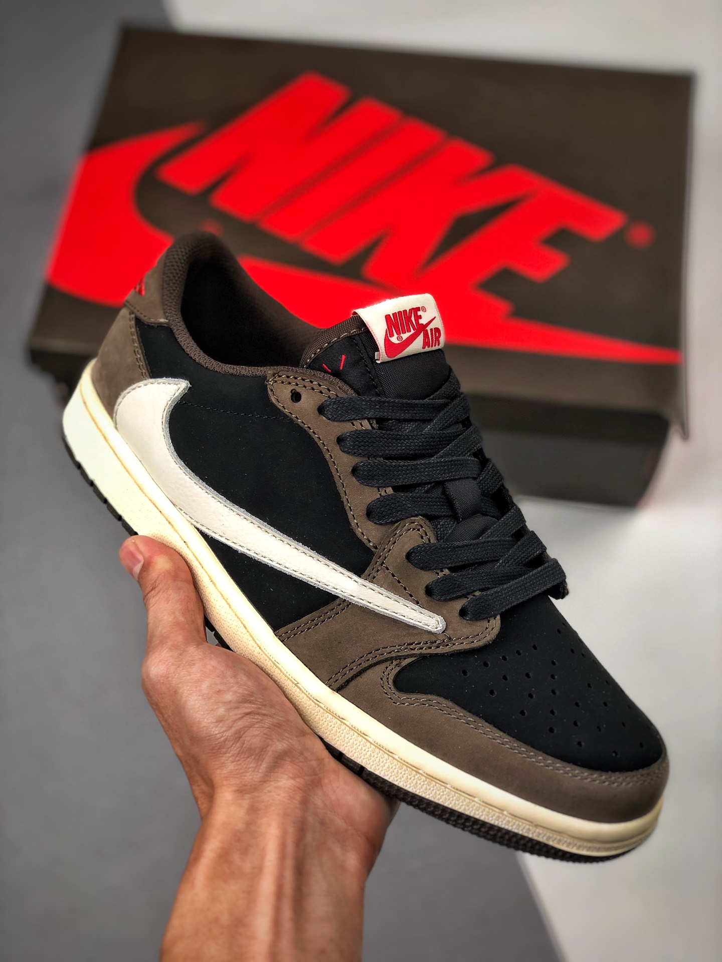 Admite pago contra reembolso Travis Scott x Air Jordan 1 Low AJ1 gancho invertido de caña baja Prime Asia cuero de fábr…