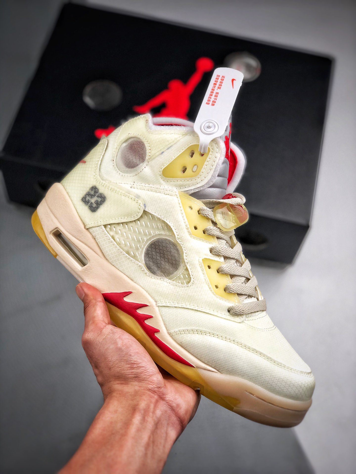 Apoyo contra reembolso OFF-WHITE X Air Jordan 5 lanzamiento oficial sincronizado caja original detalles modif…