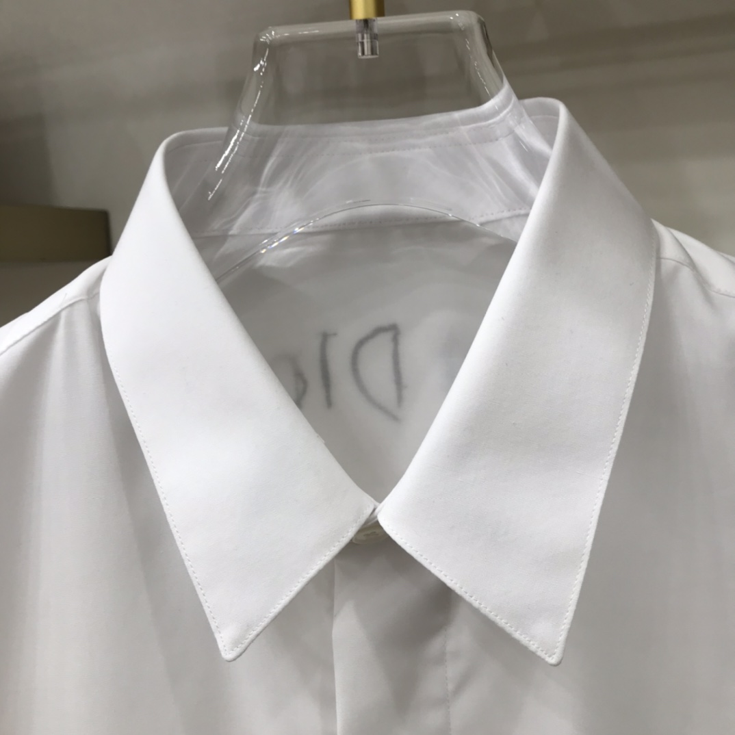 DIO 绣花Logo纯色全棉衬衫经典衣领，正面暗纽扣、前后字母刺绣、客供专柜全棉面料、正常版型，珍珠母贝