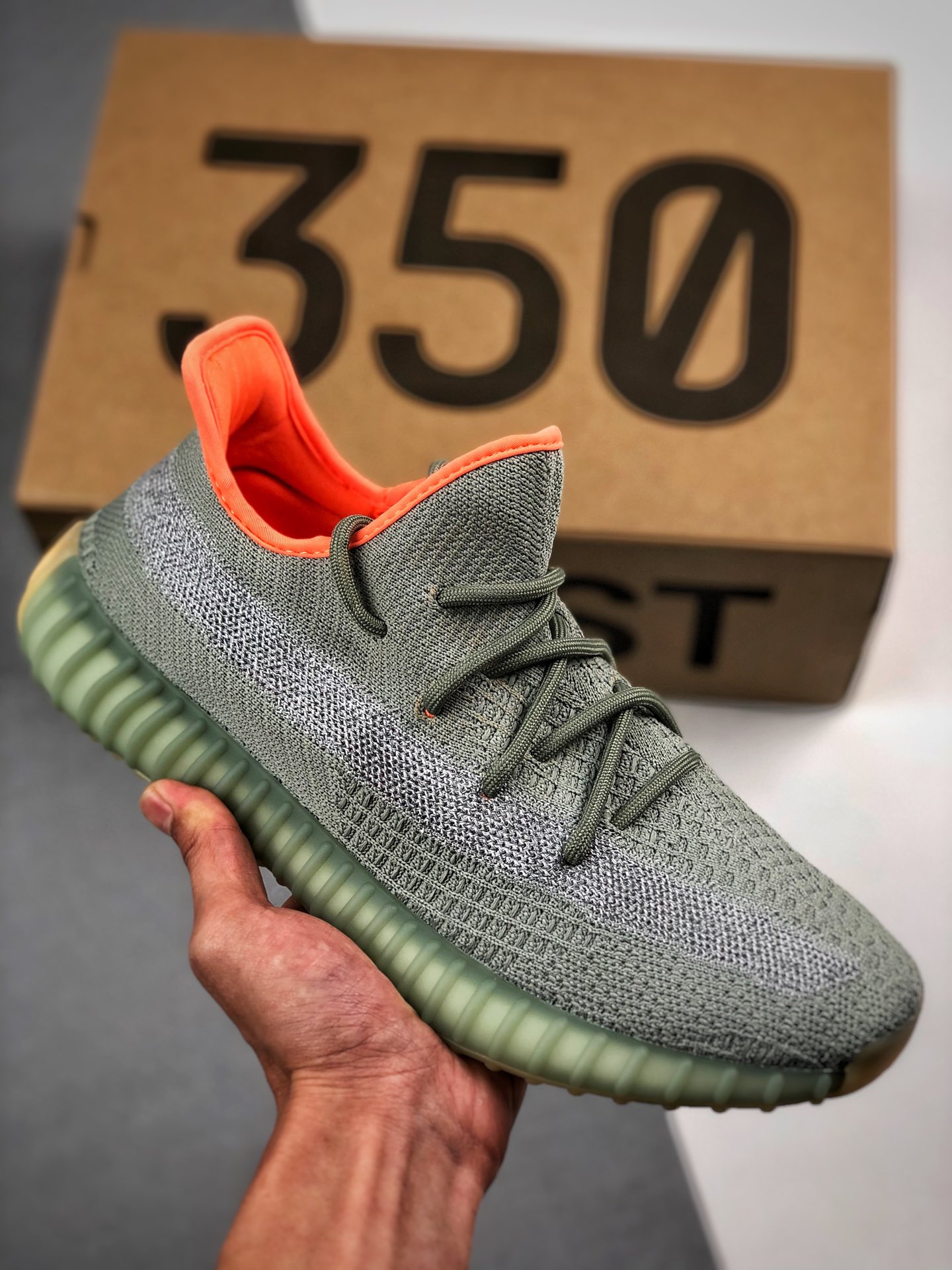 Apoyo a pagar contra reembolso Adidas Yeezy 350 Boost V2 "Desert Sage" 3M gris naranja lateral transparente c…