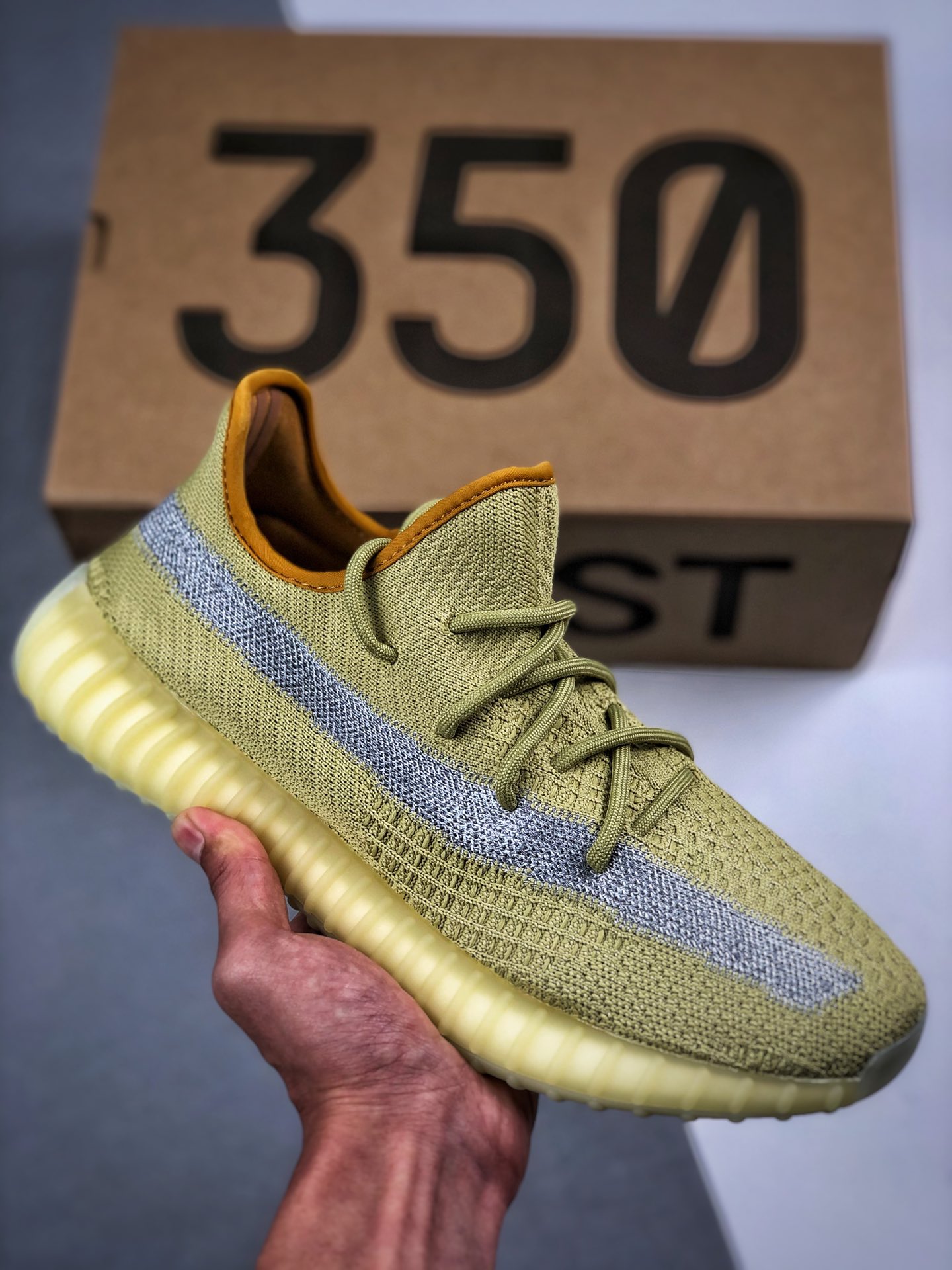 Apoyo a pagar contra reembolso Yeezy 350 V2 "Marsh" amarillo plátano lateral transparente cielo estrellado pe…
