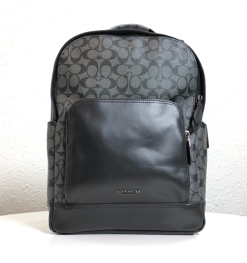Coach 高端品质 PVC配皮款式 男士双肩背F37599 F38755 F50719 男款双拉链书包登山包电脑包 侧边 内里还有小口袋 可装IPAD 电脑笔记本