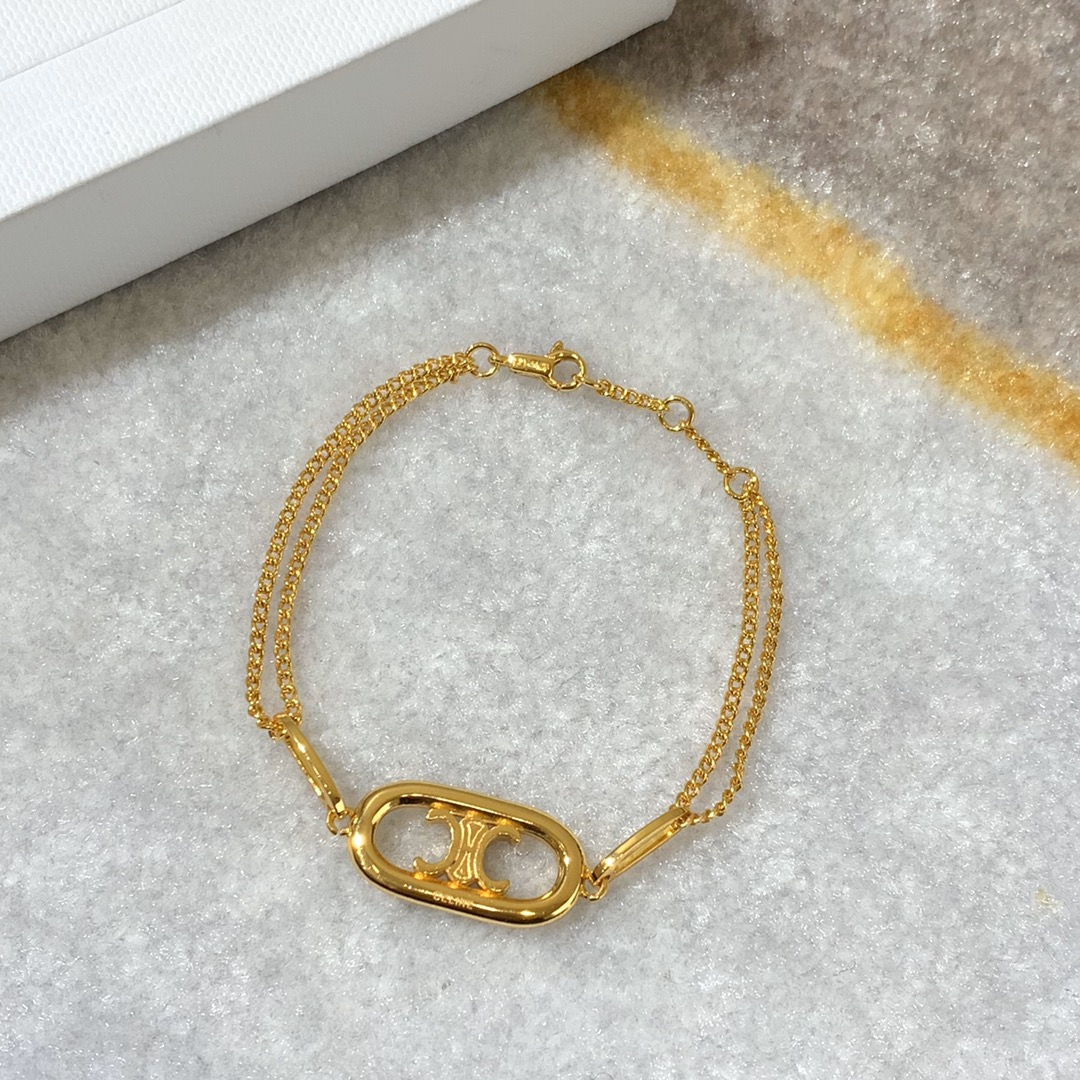 Celine Jewelry Bracelet Yellow Engraving Brass Chains