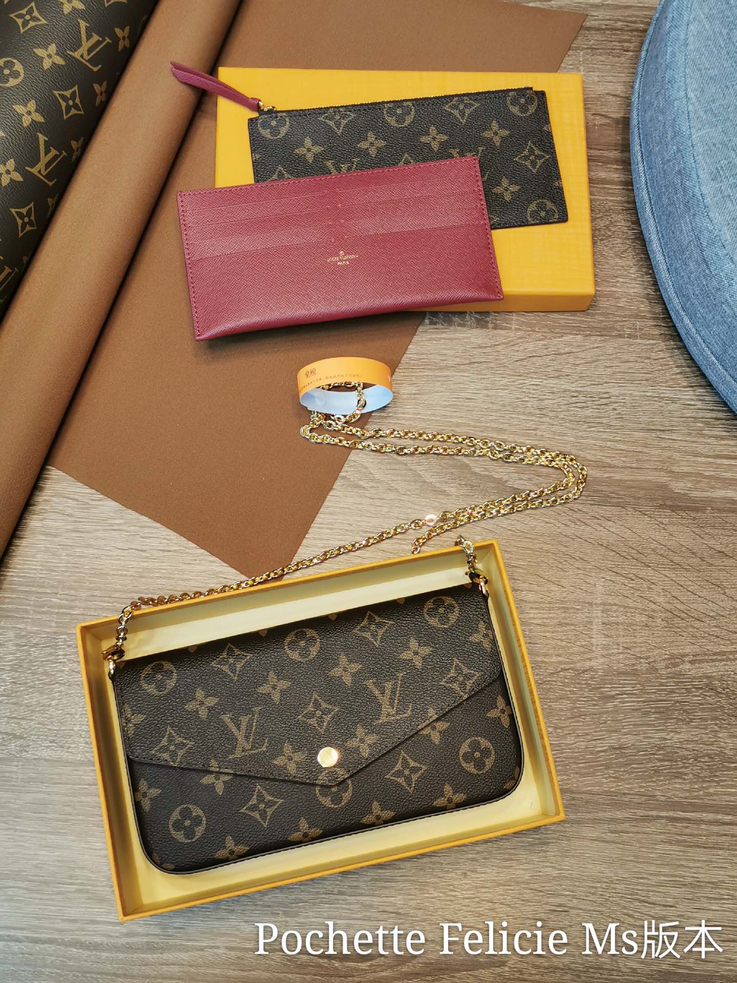 Louis Vuitton LV Pochette FeLicie Fake
 Bags Handbags Gold Calfskin Cowhide Fabric Chains M61276