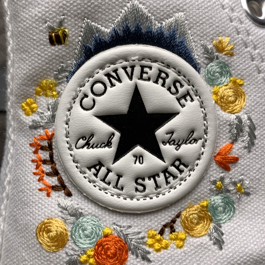 160 Converse 匡威 All Star 花卉刺绣 帆布高帮休闲板鞋