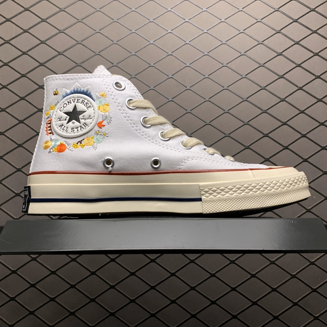 160 Converse 匡威 All Star 花卉刺绣 帆布高帮休闲板鞋