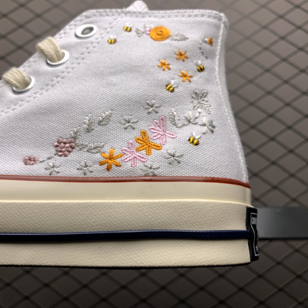 160 Converse 匡威 All Star 花卉刺绣 帆布高帮休闲板鞋