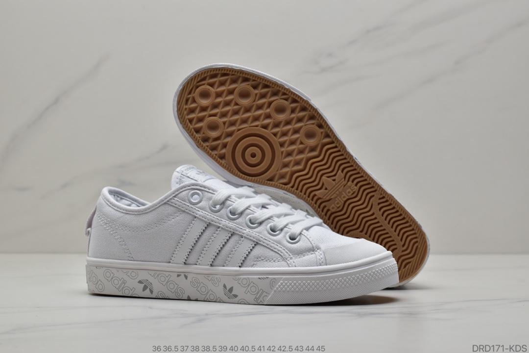 100 公司级 阿迪达斯经典，三叶草Adidas Nizza Low”Grey/White”半截式包胶鞋头校园低帮休闲运动帆布板鞋“浅紫白”EE5614