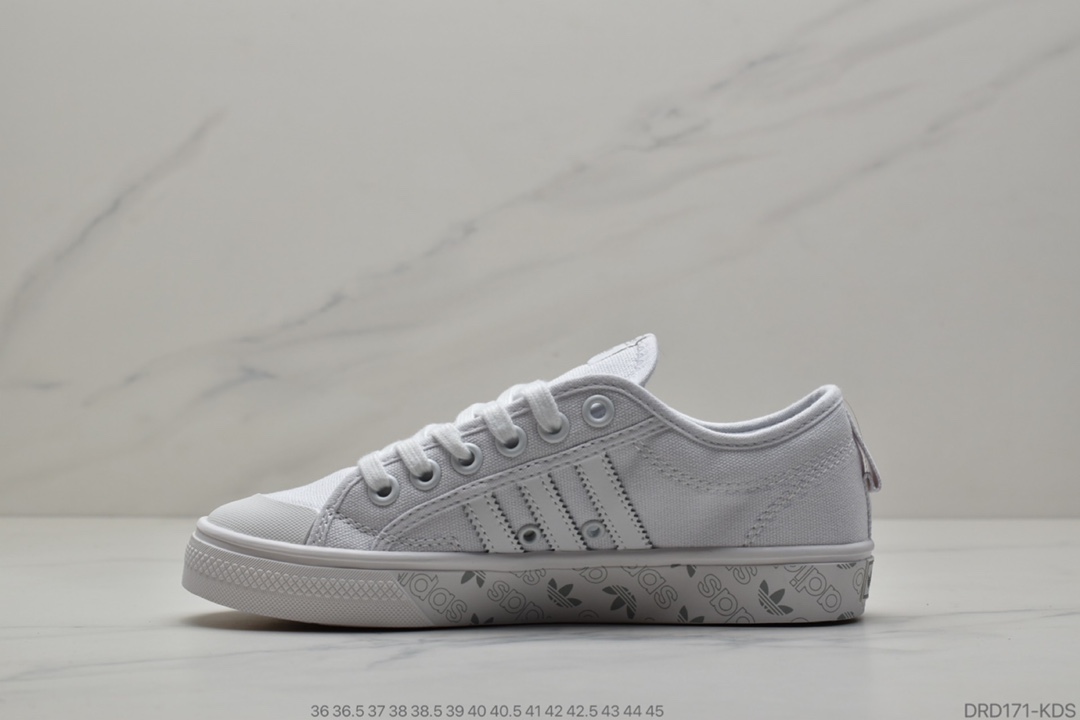 100 公司级 阿迪达斯经典，三叶草Adidas Nizza Low”Grey/White”半截式包胶鞋头校园低帮休闲运动帆布板鞋“浅紫白”EE5614