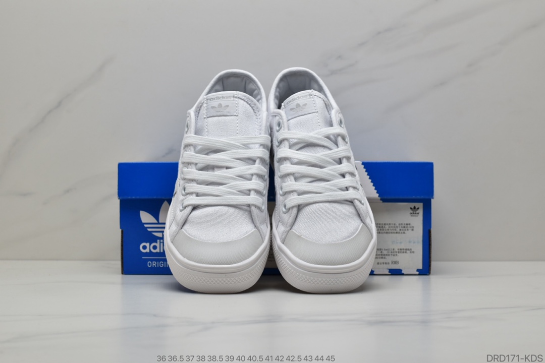 100 公司级 阿迪达斯经典，三叶草Adidas Nizza Low”Grey/White”半截式包胶鞋头校园低帮休闲运动帆布板鞋“浅紫白”EE5614